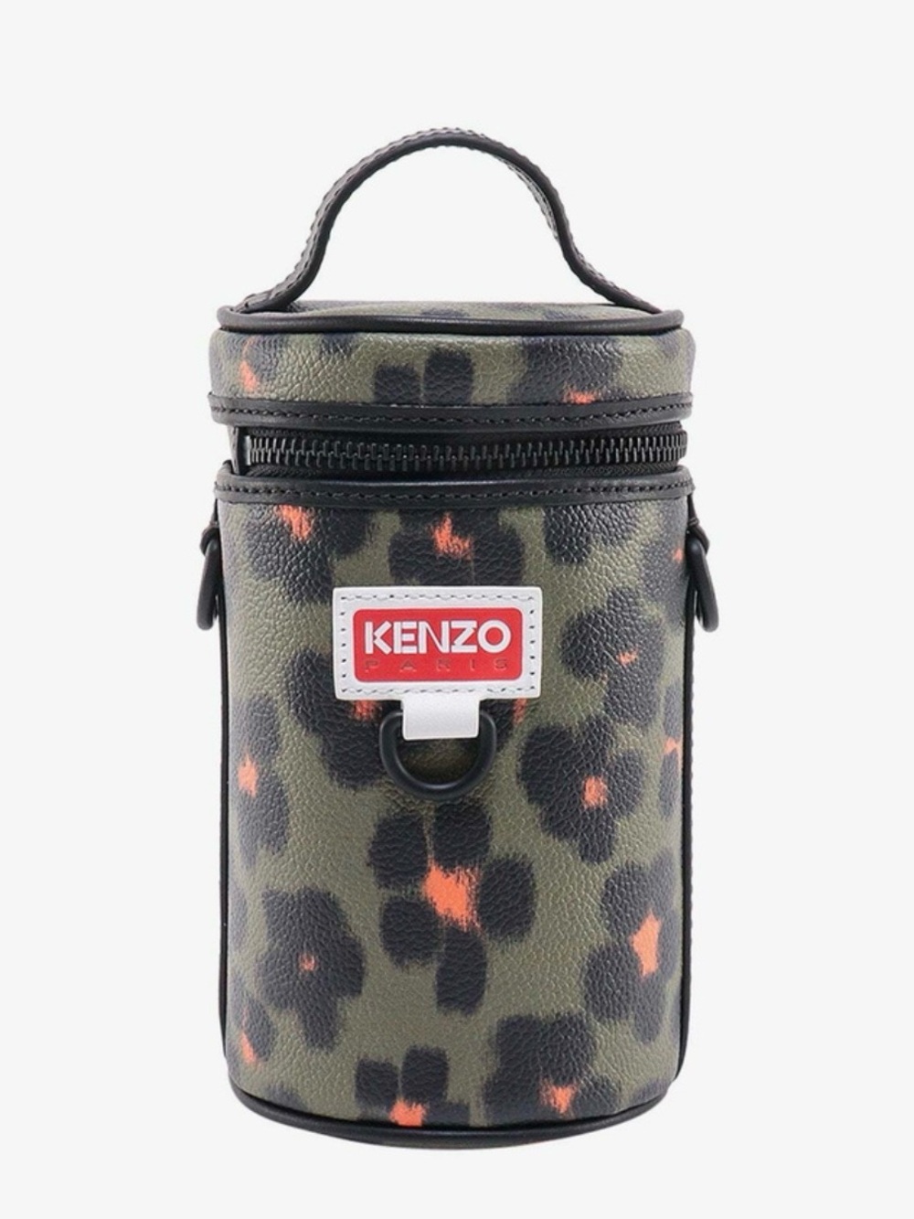 Kenzo Olive Green & Black Leopard Cylinder Crossbody with Orange Spots